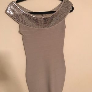 Guess bandage light gray dress off the shoulders